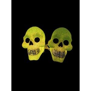 Vintage Set Of Two Halloween Green Resin Light Up Indoor/ Outdoor Skull Decor